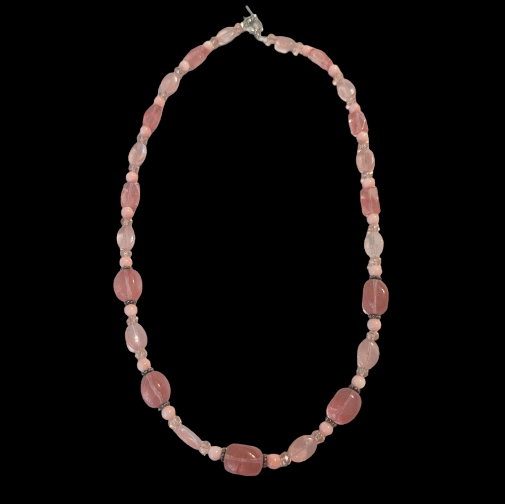 Vintage Shades Of Pink Beaded Silver Tone Toggle Clasps Necklace 24"